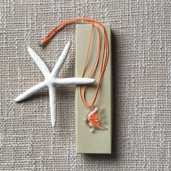 Glass Angel Fish Orange Cord Necklace - Picture 1 of 5